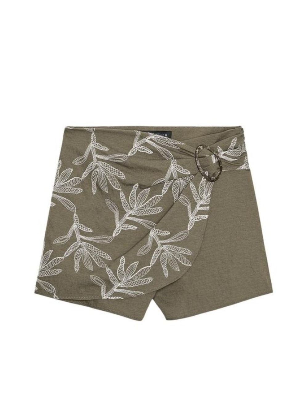 NWT Zara Embroidered Leaf Print Wrap Front Skort In Olive Green - S